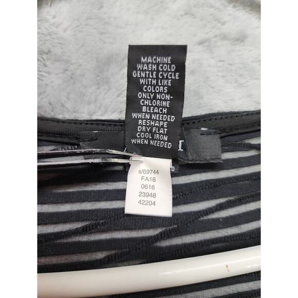 Alfani Sheer Illusion Stripe Textured Bubble Hem Top Size S Black Crop Sleeves - Picture 5 of 8